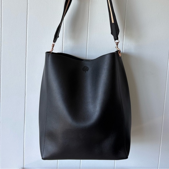 None Handbags - Slouchy Black Faux Leather Tote Bag
